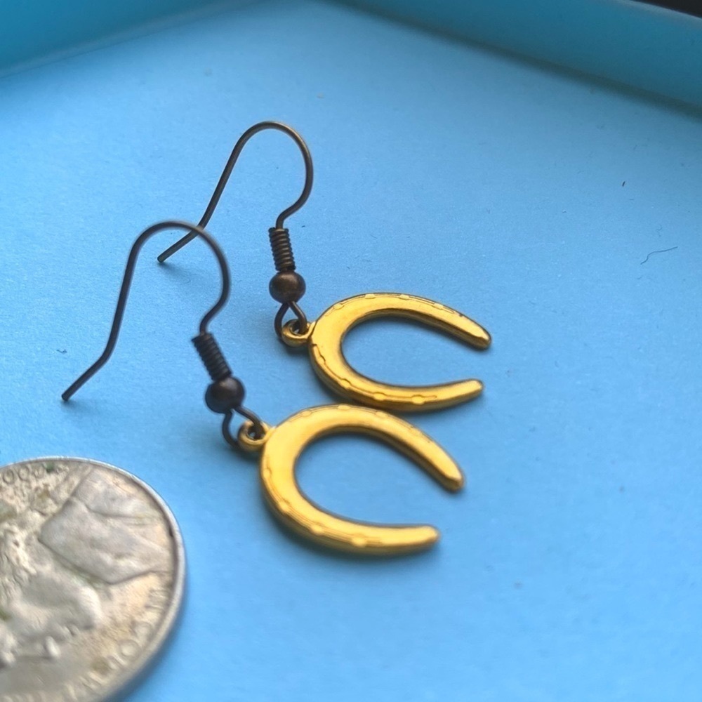 Horseshoe Gold Tone Earrings - Picture 1 of 3